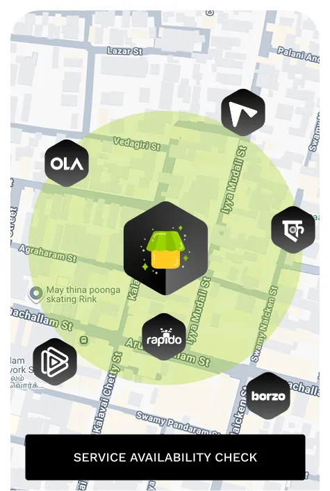 Adloggs service availability check: delivery partners in range around a store on the map